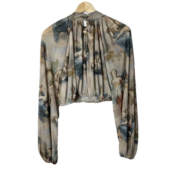 Fashion‎ Nova Mesh All Over Graphic Top Womens Sz M Artsy Art To Wear Cropped - Picture 7 of 11